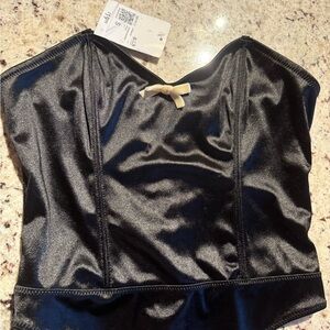 Forever 21 Black Satin Bodysuit NWT